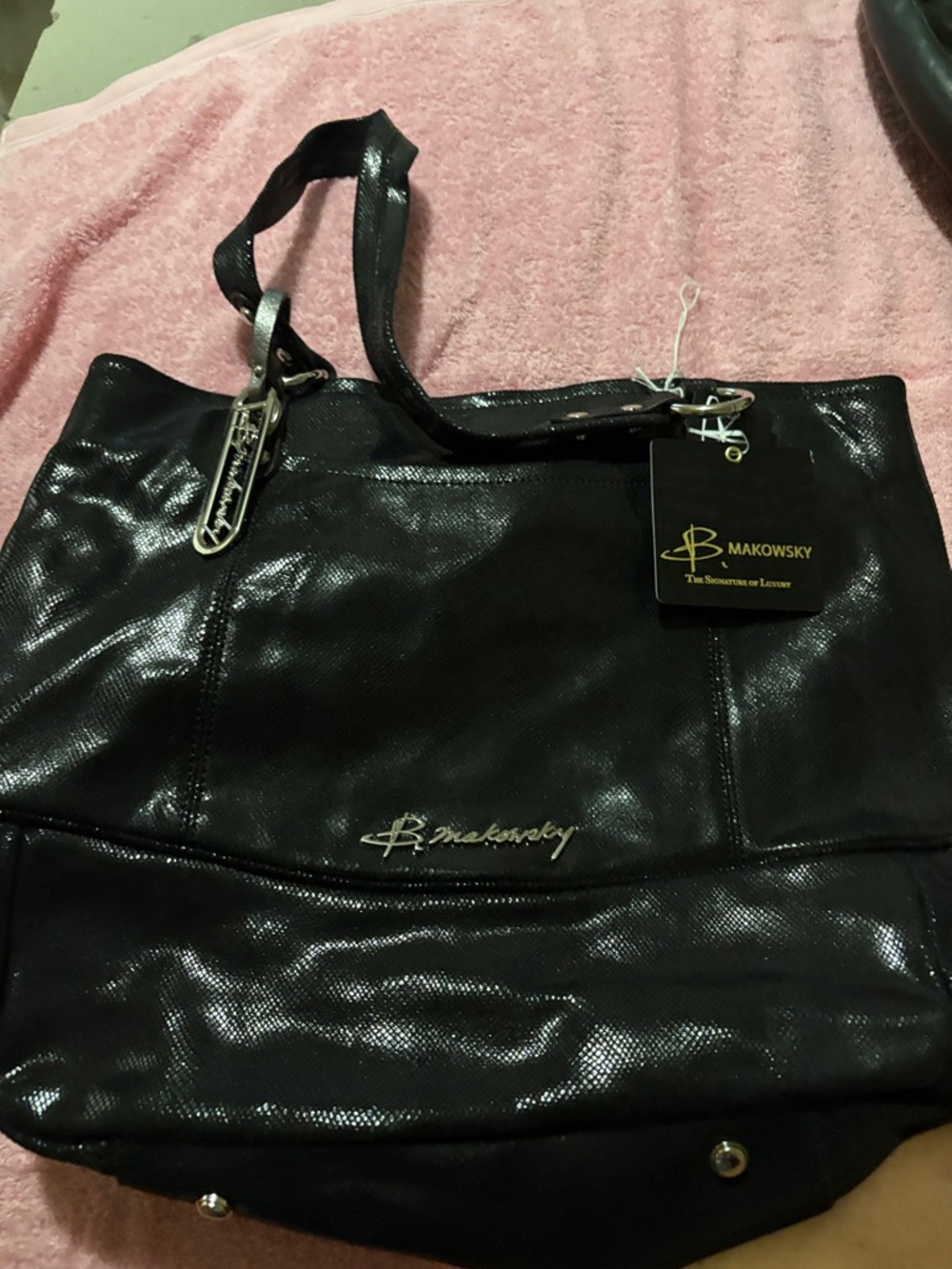 Makowsky Black Shiny Tote Bag